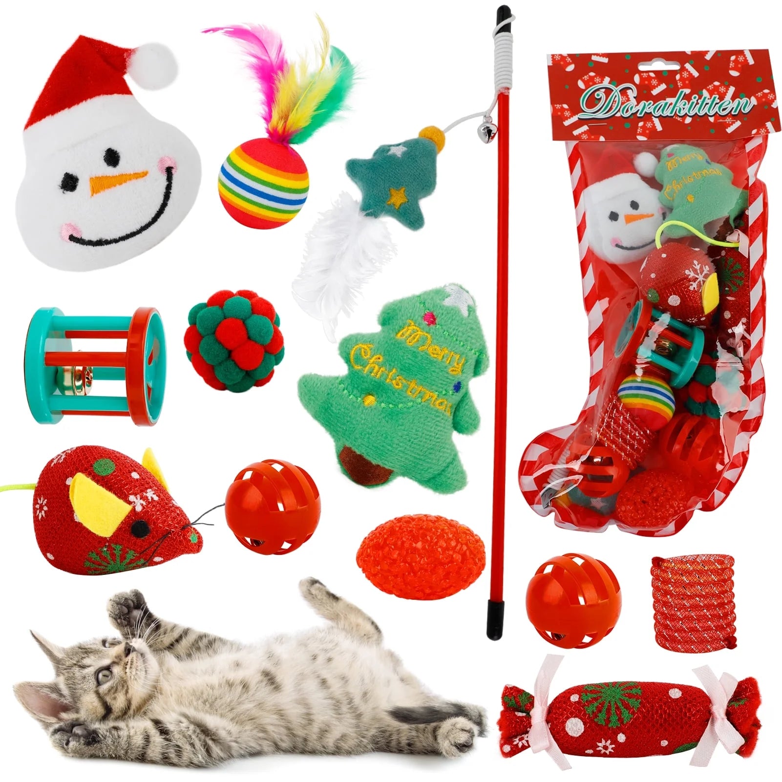 Interactive Christmas Cat Toy, Gift Set, Indoor, 18 Piece