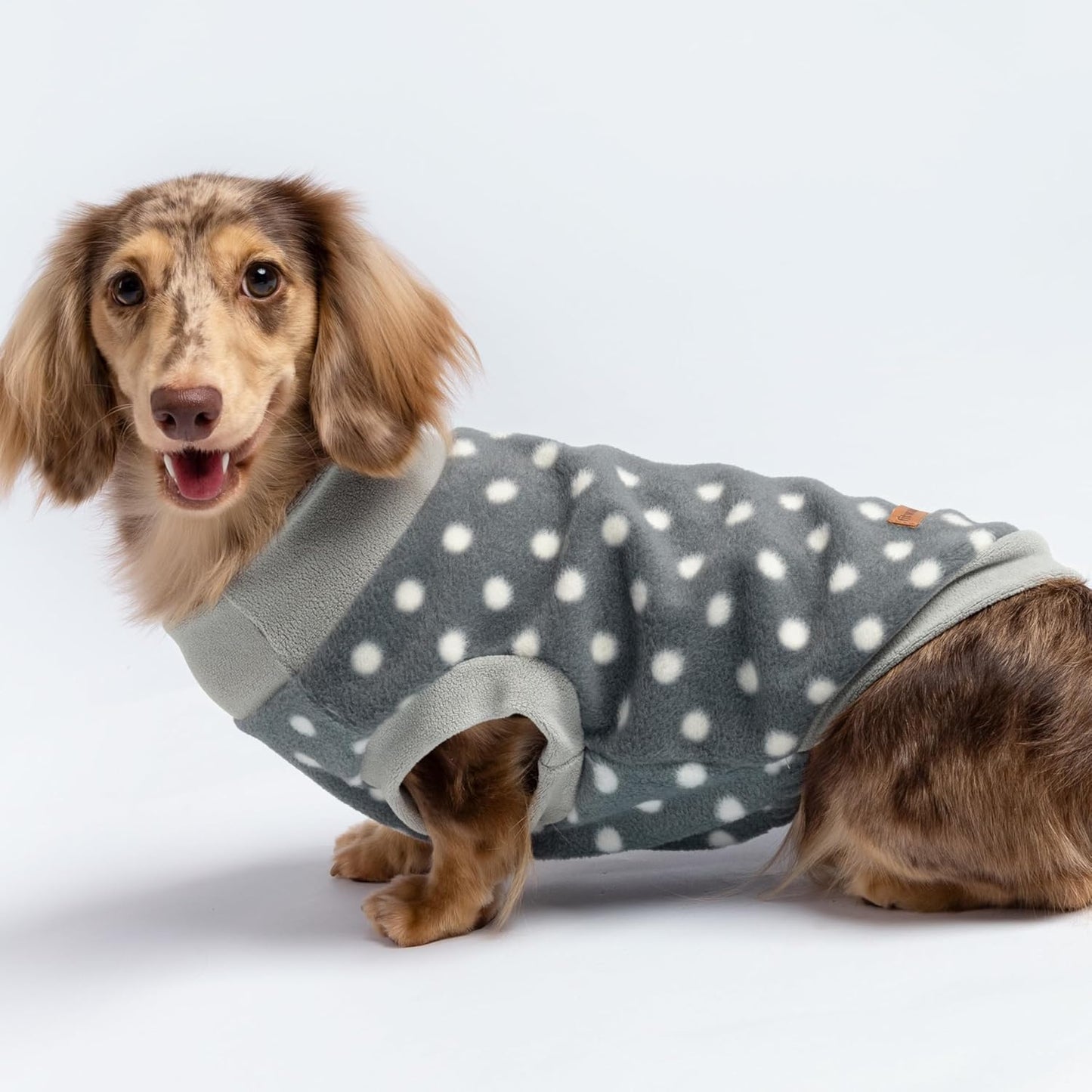 Fleece Polka Dot Dog Sweater, Cozy Dog Winter Clothes for Small Dogs Boy Girl, Dog Cold Weather Fleece Sweater, Doggy Pullover Jacket, Pet Outfit, Light Grey, Dark Grey, White, XXL