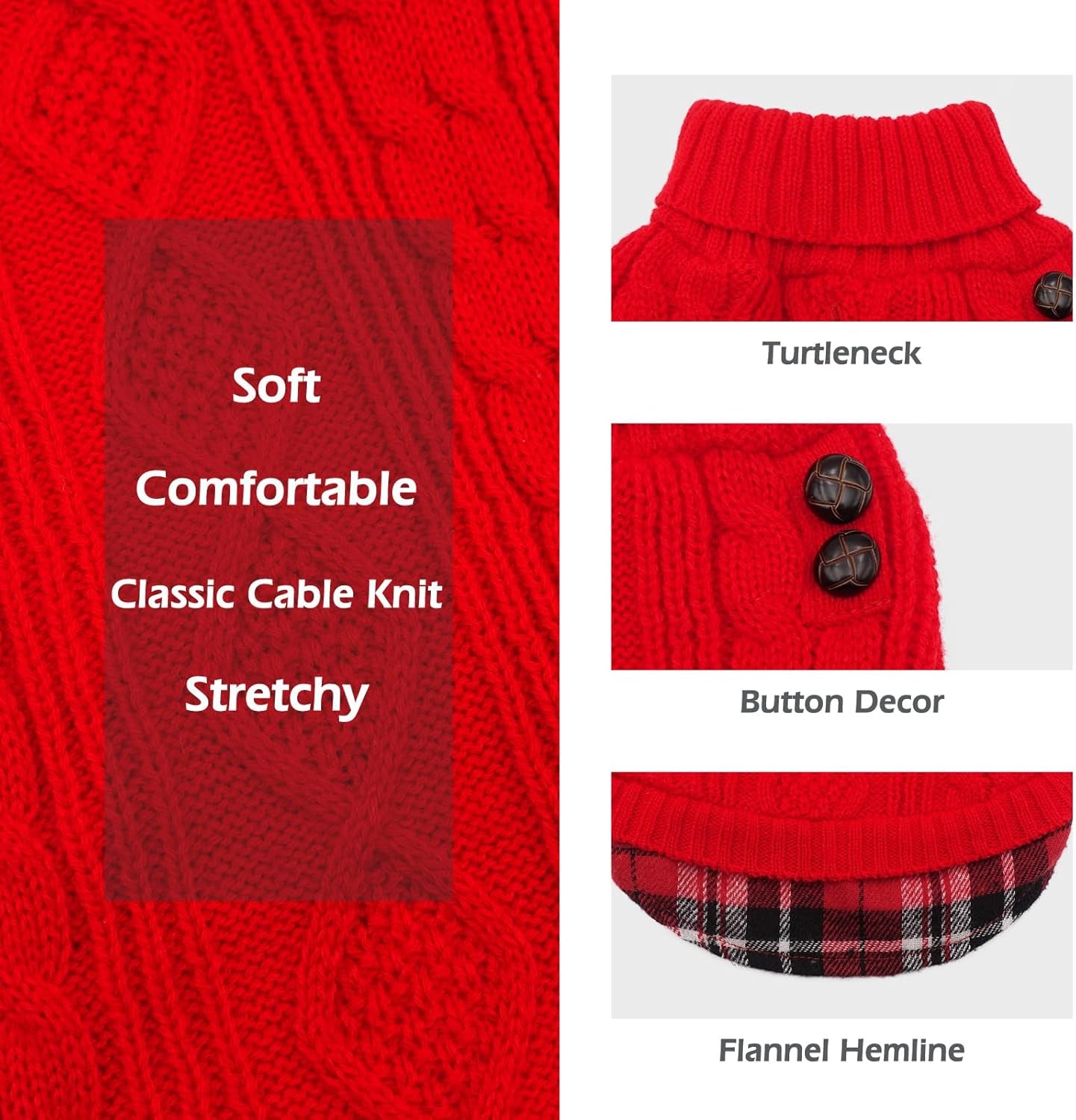 Dog Christmas Sweater Stretchy Pet Coat for Small Dogs Male Turtleneck Small Dog Sweater Red Puppy Clothes Knitwear Puppy Coats with Gingham Patchwork Pet Clothes for Fall Winter