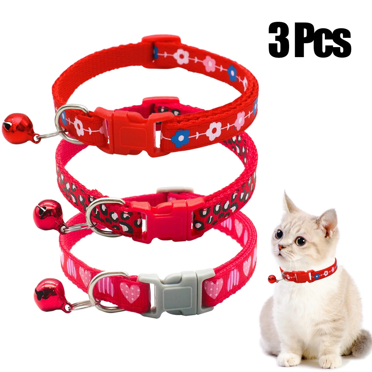3 Pcs Nylon Cat Collar with Bell Adjustable Kitten Puppy Collars for Newborn Pet,Green