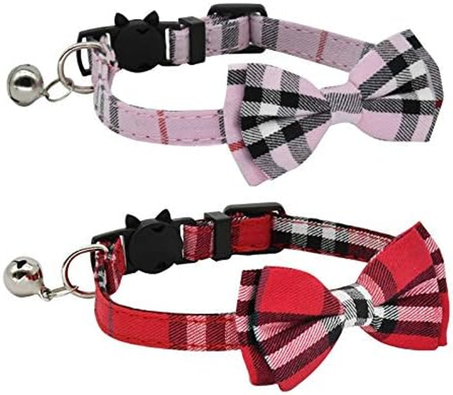2 Pack/Set Cat Collar Breakaway with Cute  and Bell for Kitty and Some Puppies, Adjustable from 7.8-10.5 Inch (Black+Red)