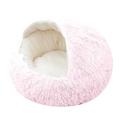 Calming Dog Beds & Cat Cave Bed with Hooded Cover,Removable Washable round Beds for Small Medium Pets,Anti-Slip Faux Fur Fluffy Coved Bed for Improved Sleep,Fits up to 11 Lbs