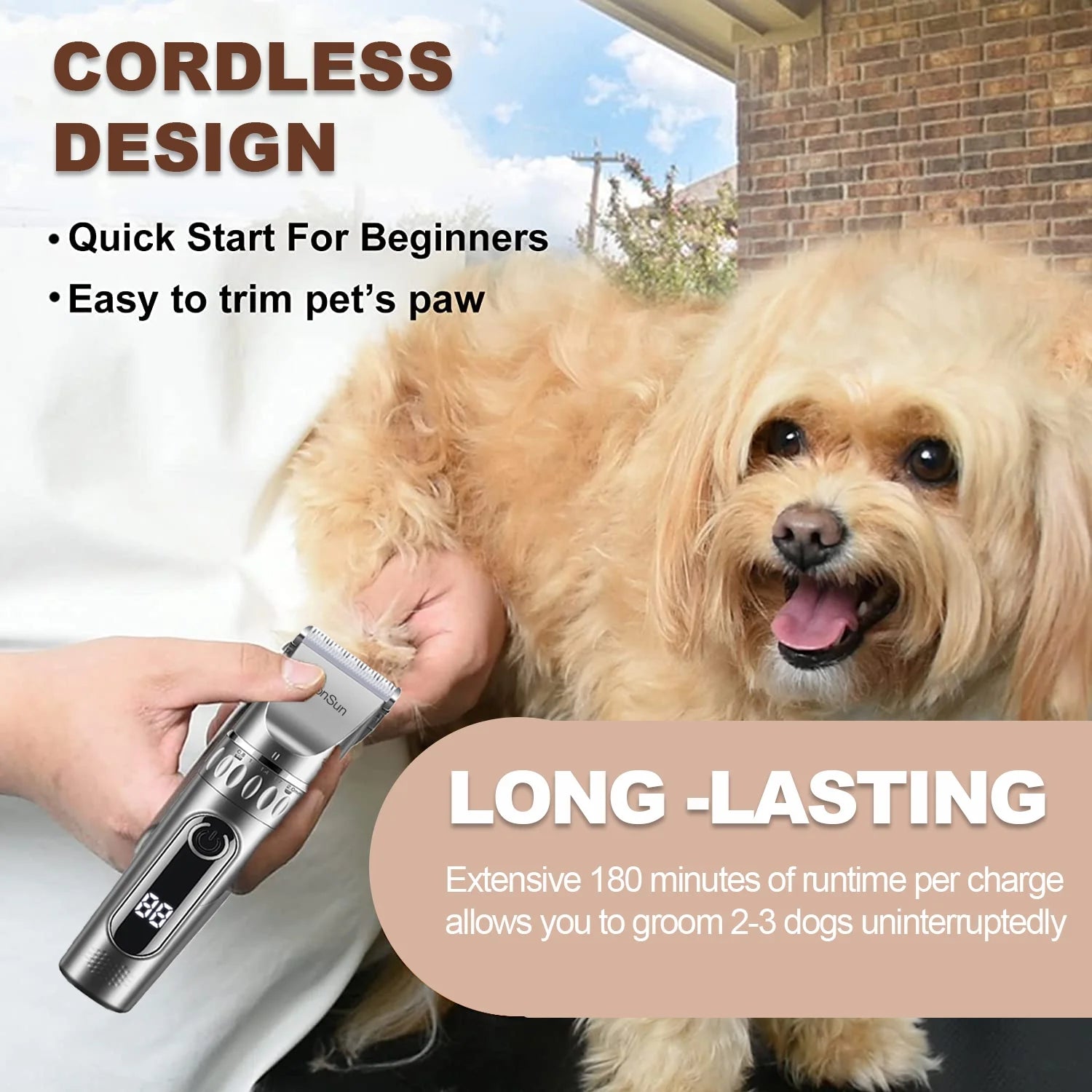 5-Speed Adjustable Rechargeable Dog & Cat Grooming Clippers Kit with 1 X Silver Dog Clipper