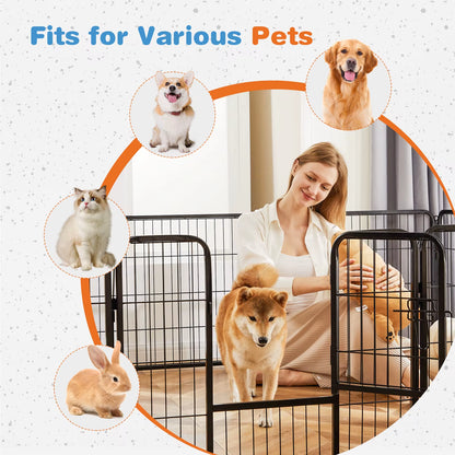 8 Panel Dog Playpen Indoor Pet Fence Exercise for Yard Gate Heavy Duty Crates with Doors Metal Dog Pen for Camping Outdoor