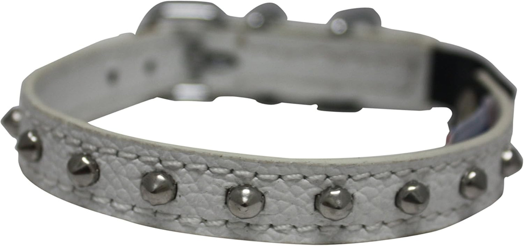 Studded Cat Collar, Genuine Leather Kitten Collar, Sturdy Breakaway Cat Collar with Bell and Elastic Stretch, Cat Accessories, Ivory White, 10 X 1/2 Inches -