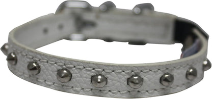 Studded Cat Collar, Genuine Leather Kitten Collar, Sturdy Breakaway Cat Collar with Bell and Elastic Stretch, Cat Accessories, Ivory White, 10 X 1/2 Inches -