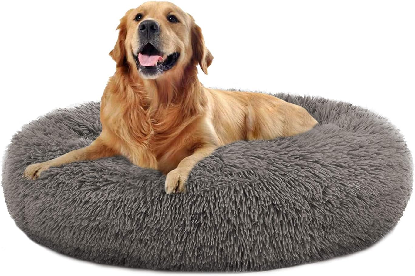 Calming Donut Pet Bed, Faux Fur Self-Warming Cuddler, Comfortable round Plush Dog & Cat Beds for Large, Medium Dogs and Cats (24''/32''/36''/44'')