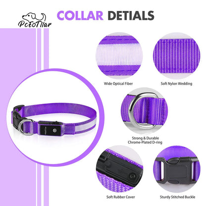 Light up LED Dog Collar, Waterproof Rechargeable for Night Walking RGB Colorful Adjustable Safety Dog Collar for Small Dogs (Purple)