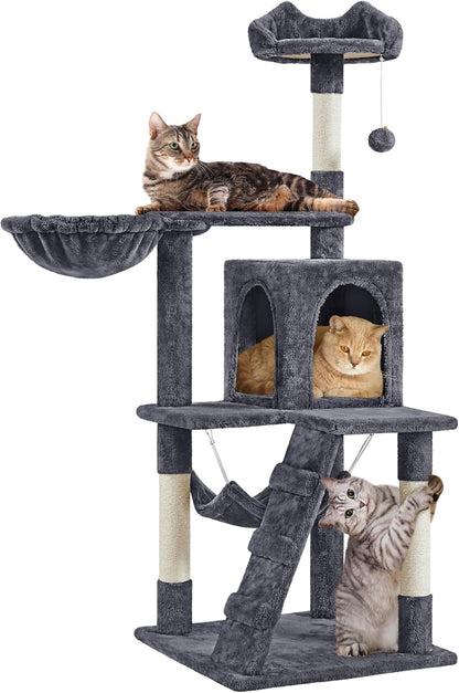 54In Cat Tree Cat Tower as Activity Center, Indoor Cats and Kittens Playing House with Funny Hammock Basket Scratching Post