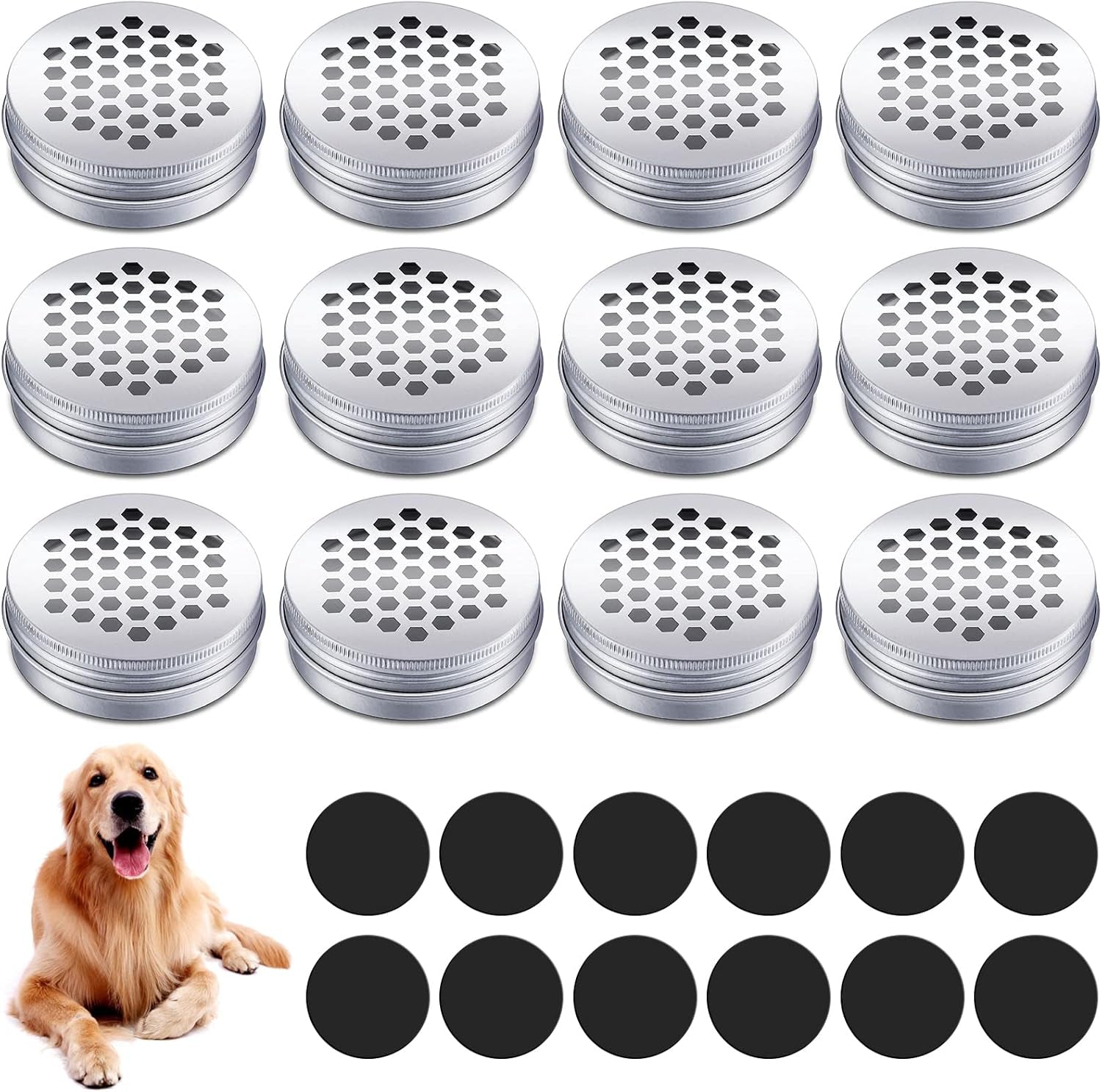 12 Pack Dog Scent Work Tins, Dog Scent Training Box, Pet Nose Metal Container with 12 Magnetic Dots, Smell Training Kit Smell Canisters Aluminum Cans for Pet (Hexagon)