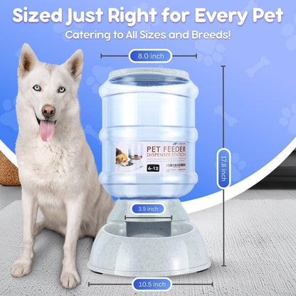 Automatic Pet Feeder & Waterer Set of 2 Pack, Self Feeding Replenish Dog Cat Bowls, Gravity Food & Water Storage Container Fountain Jug Pet Supplies Plastic Skid Proof Rubber Feet (3 Gallon)