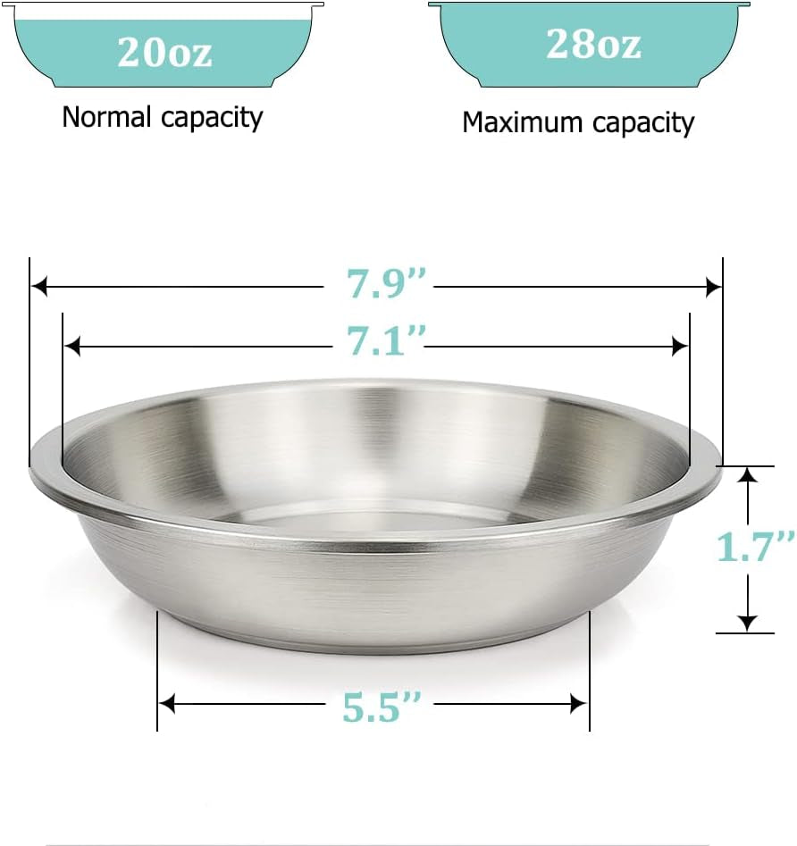 Stainless Steel Cat Bowls, Whisker Fatigue Relief Cat Food Dish, Metal Shallow Wide Large Replacement Plate for Dog and Pet, Ideal for Raised Elevated Pet Feeding Station Stand