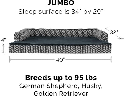 Memory Foam Dog Bed for Large Dogs W/ Removable Bolsters & Washable Cover, for Dogs up to 95 Lbs - Plush & Woven Decor Comfy Couch Sofa - Diamond Gray, Jumbo/Xl