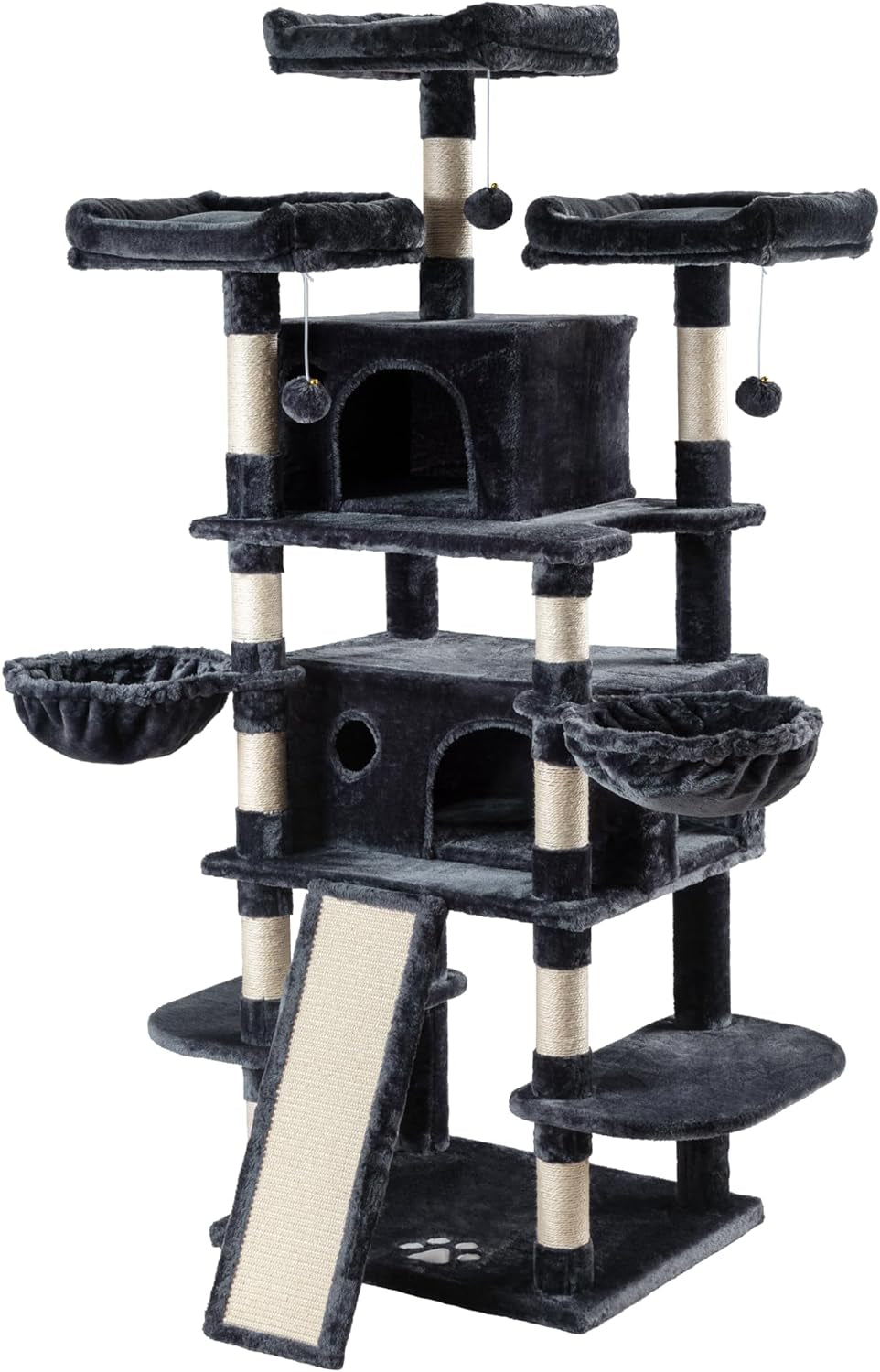68 Inches Cat Tree/House and Towers for Big Feline/Scratching Post/Multi-Level Large Kitty Climbing Tree with Condo/Smokey Grey