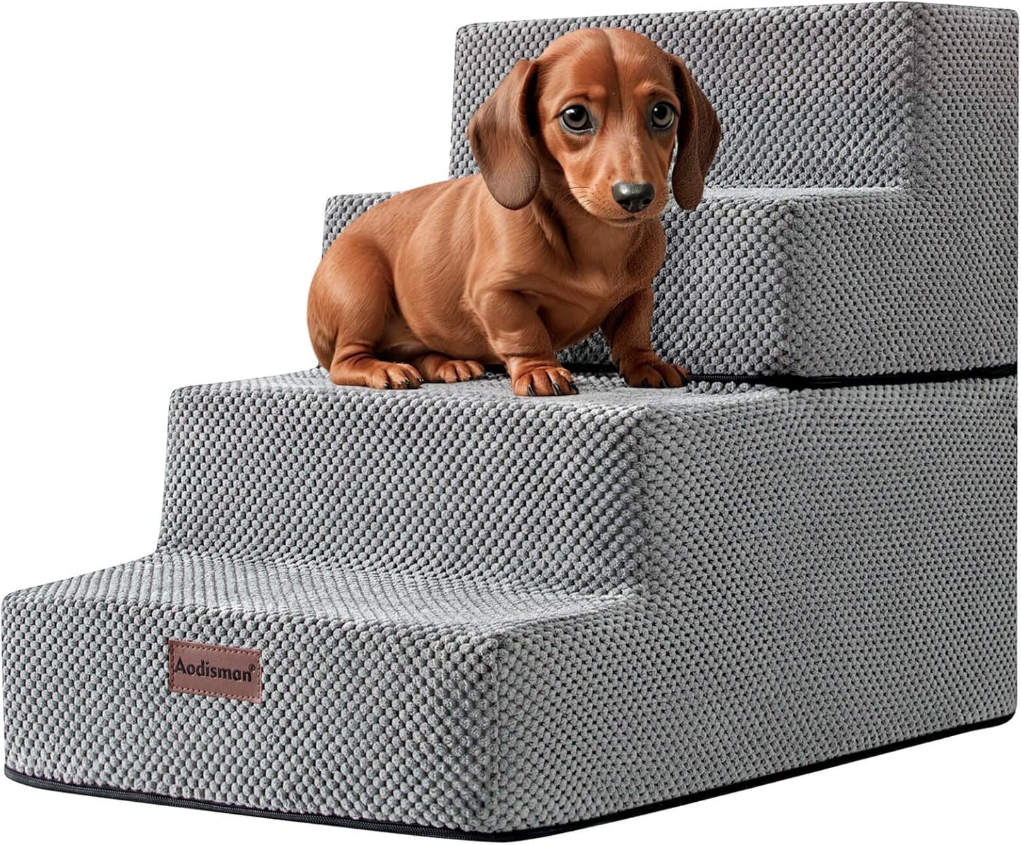 Dog Stairs for Small Dogs & Cats, Non-Slip Pet Stairs 3-Step for Chairs and Couch, Grey