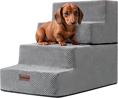 Dog Stairs for Small Dogs & Cats, Non-Slip Pet Stairs 3-Step for Chairs and Couch, Grey