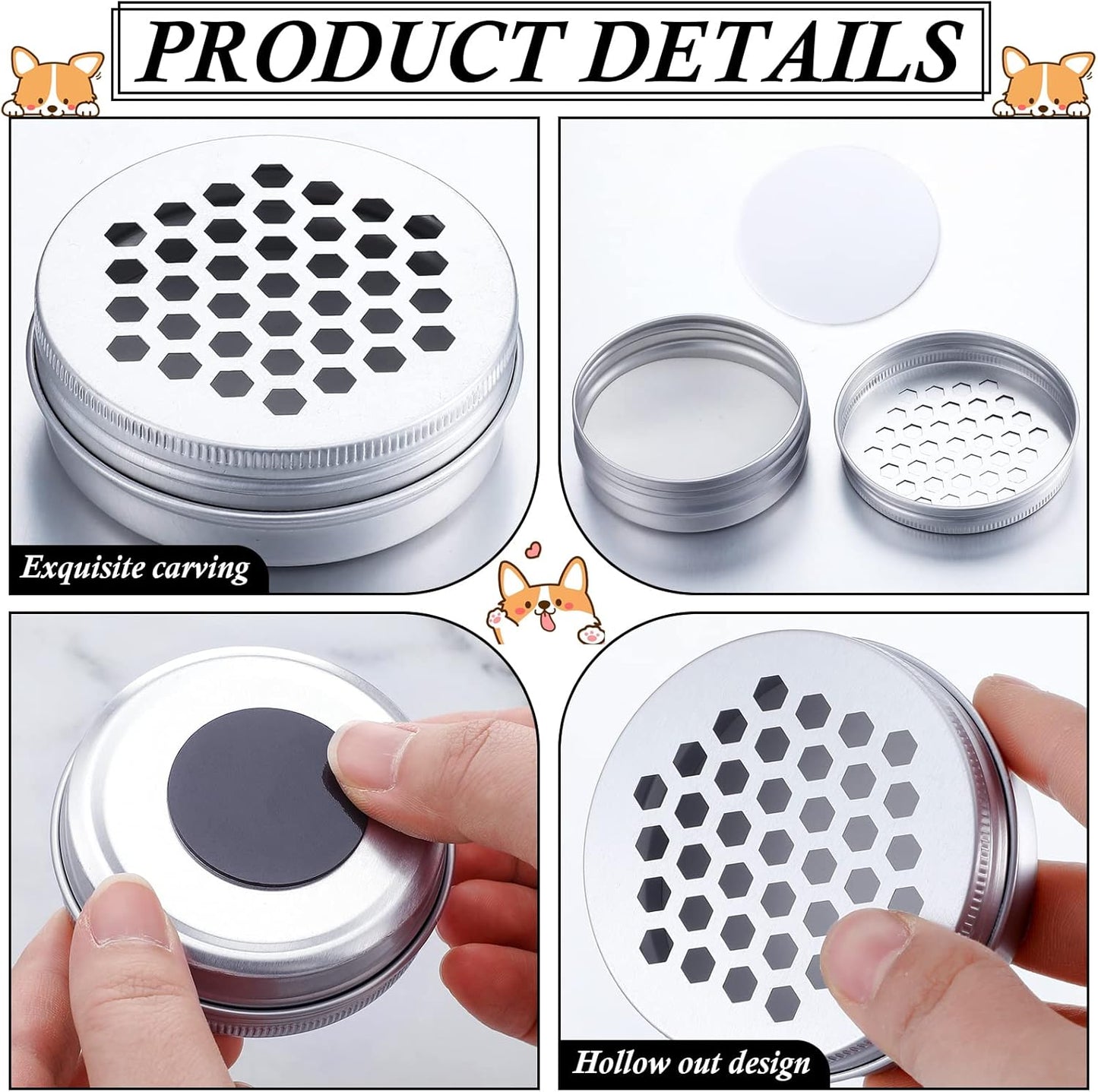12 Pack Dog Scent Work Tins, Dog Scent Training Box, Pet Nose Metal Container with 12 Magnetic Dots, Smell Training Kit Smell Canisters Aluminum Cans for Pet (Hexagon)
