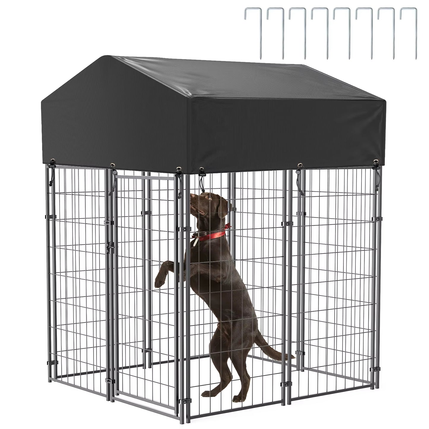 Large Dog Kennel Outdoor Dogs Welded Wire Kennels and Runs Crates for Yard with Stakes Water Proof Cover Canopy