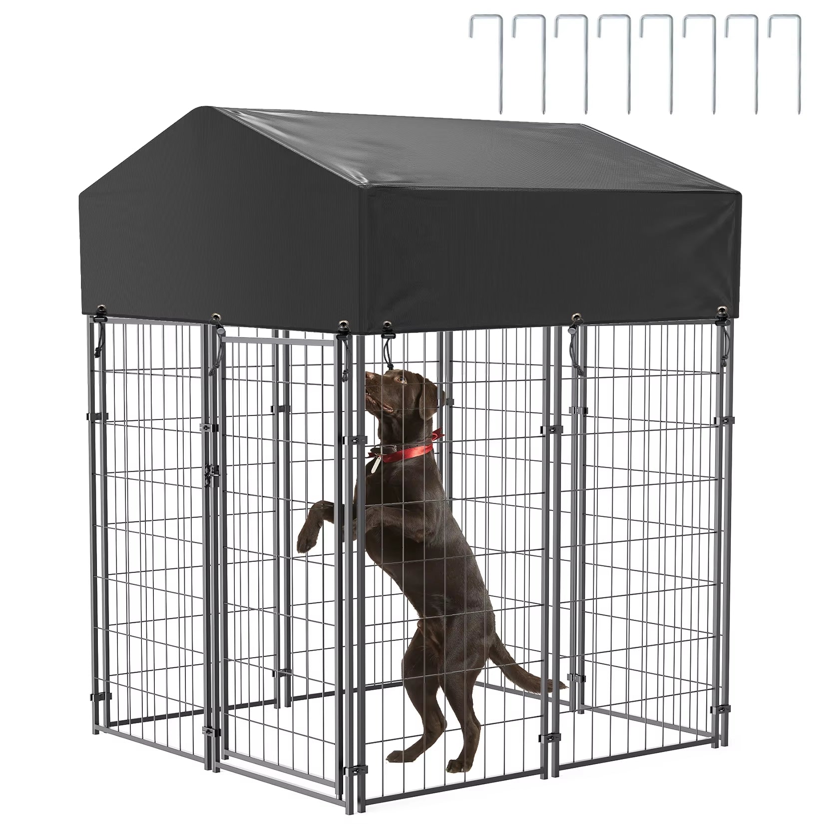 Large Dog Kennel Outdoor Dogs Welded Wire Kennels and Runs Crates for Yard with Stakes Water Proof Cover Canopy