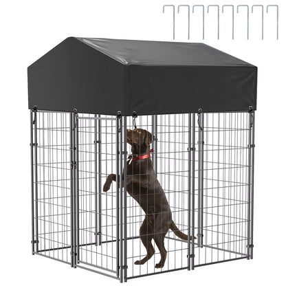 Large Dog Kennel Outdoor Dogs Welded Wire Kennels and Runs Crates for Yard with Stakes Water Proof Cover Canopy