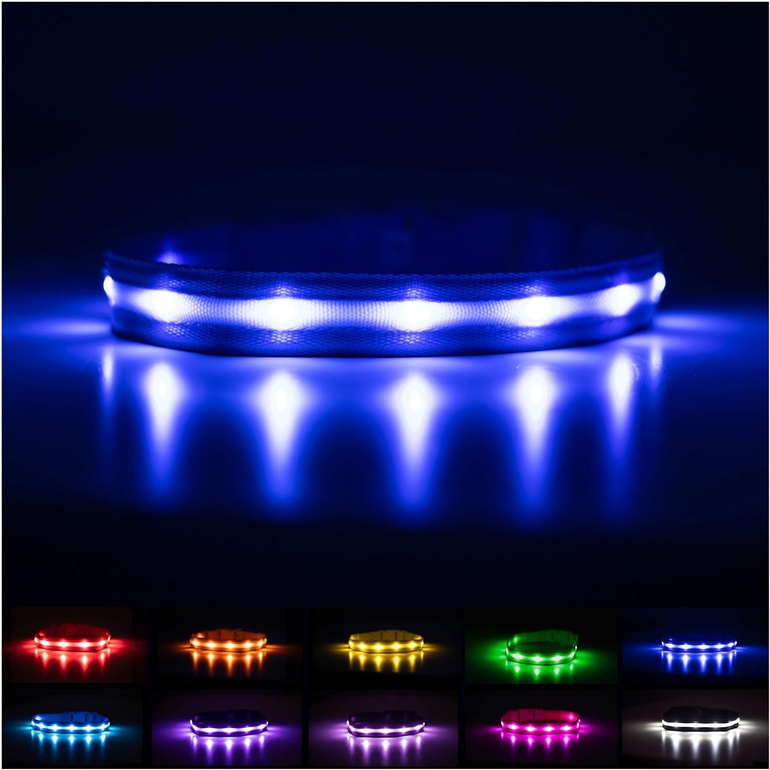 Light up Dog Collar - the Original LED Dog Collar - USB Rechargeable - Waterproof - 1,000 Feet of Visibility - Dog Collar Light for Small, Medium, Large Dogs - USA Brand