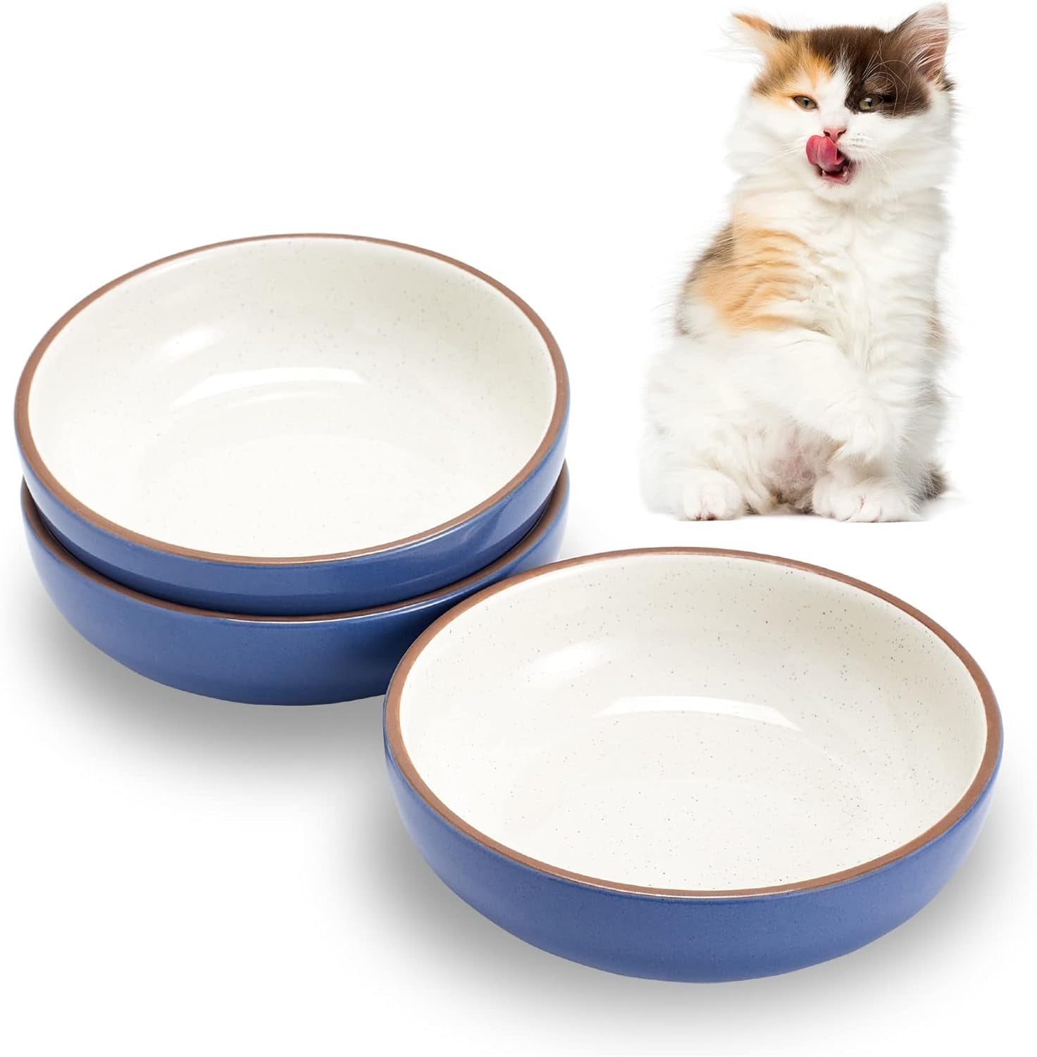 Ceramic Cat Bowls, Howise Cat Food Dish Gray, 5.3 in Shallow Pet Bowl 3 Pack Bowl Set for Kitten Cat Food Bowl and Water Bowl Small Dog Dish