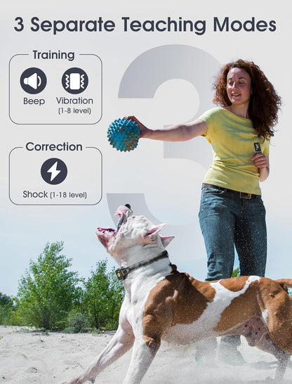 Dog Training Collar with Remote, Smart Dog Shock Collar with 3 Training Modes and Training Icons, Waterproof Electric Dog Shockers for Large and Medium Dogs (8-120 LBS)