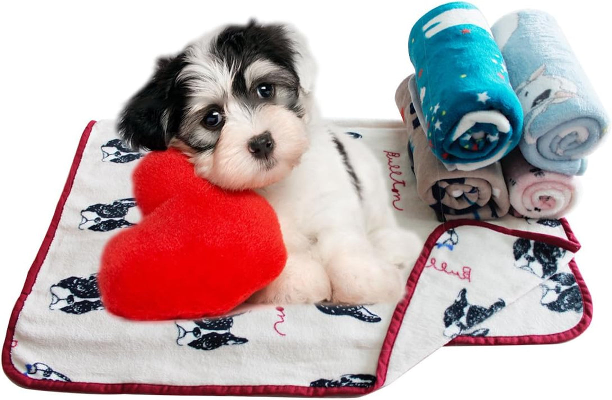 Fluffy Flannel Fleece Pet Dog Bed Throw Blanket Cover for Couch, 29.5 X 39.5 Inches Cute Animals Design Doggy Blankets for Small Medium Puppy Cats (Beige, Bulldog)