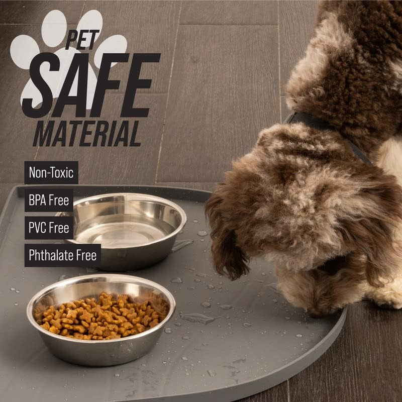 Fountain Mat, Silicone Water Mat Designed for Pet Fountains, Dog Gravity Water Bowls, Mats for Automatic Dispensing Cat Feeders up to 14" Diameter (Large - 26 X 25 Inches, Black)