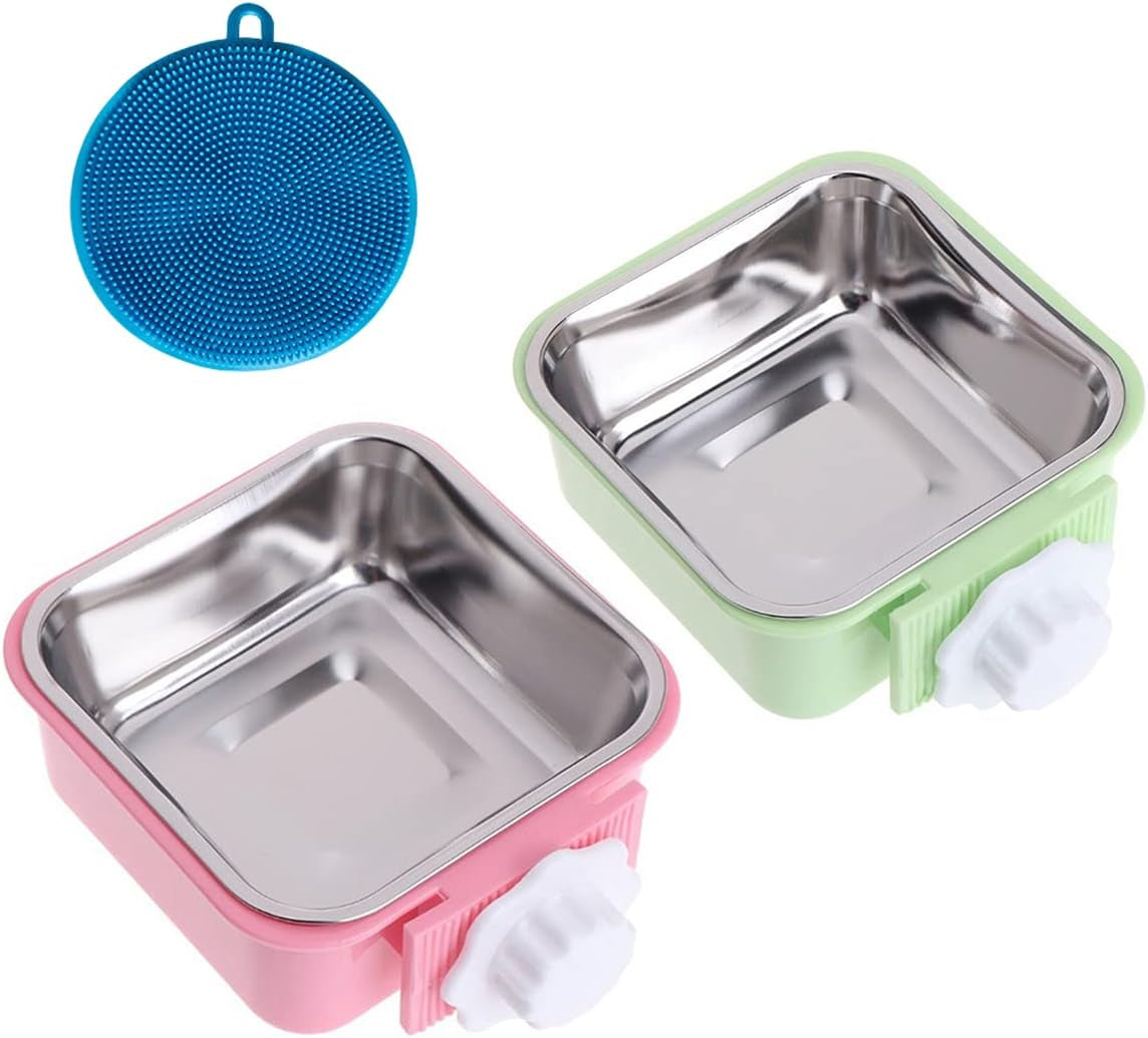 Crate Dog Cat Bowls, Removable Stainless Steel Hanging Pet Cage Bowls for Kennel, Water Food Feeder Cage Coop Cup for Cats, Dogs, Rabbits and Small Animals (Small, Blue)