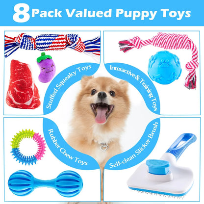 Puppy Toys for Teething Small Dogs, Dog Toys for Small Dogs, Puppy Teething Chew Toys, Small Dog Toys Pack with Stuffed Squeaky Toys, Dog Ball, Ring Toy, Rope Toy, Dog