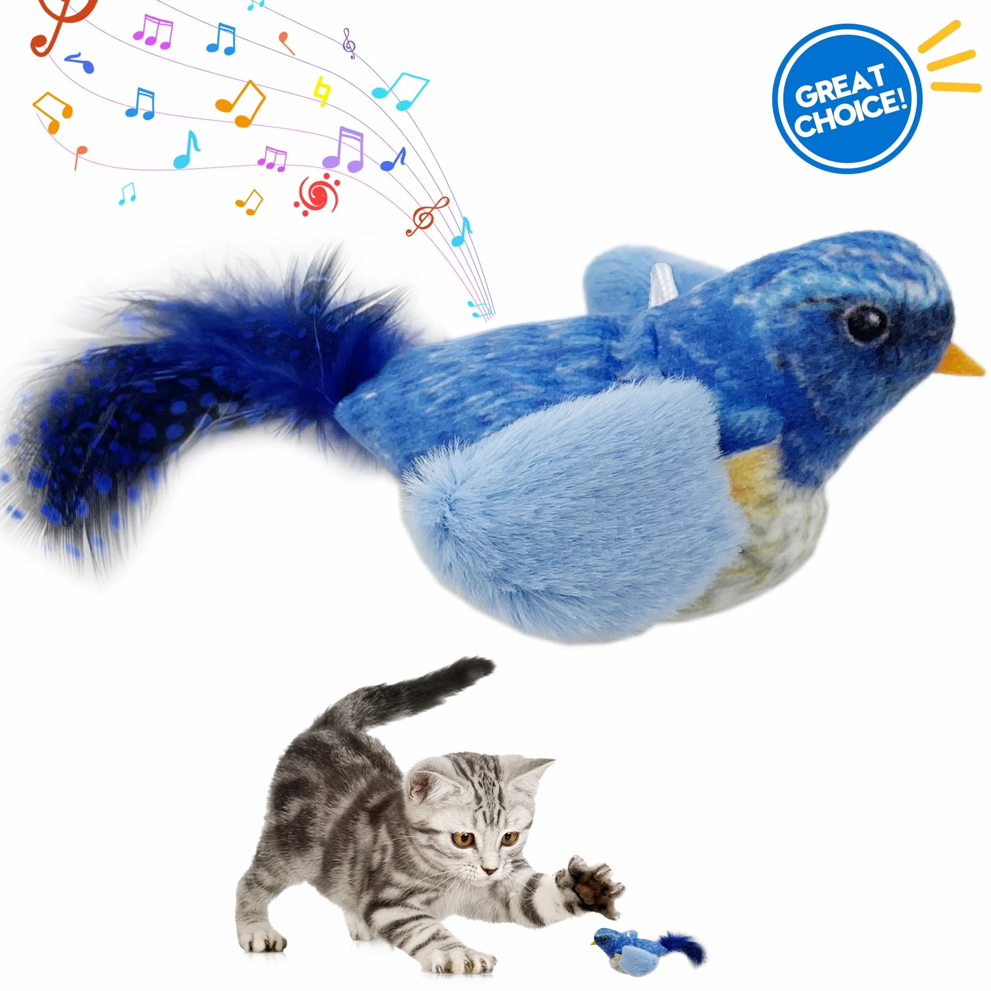 Interactive Electronic Cat Toy, Automatic Chirping Bird Toy Squeaky with Feather Tail, Melody Chaser Toy for Cats to Play Alone, Play and Squeak Kitten Toy for Boredom