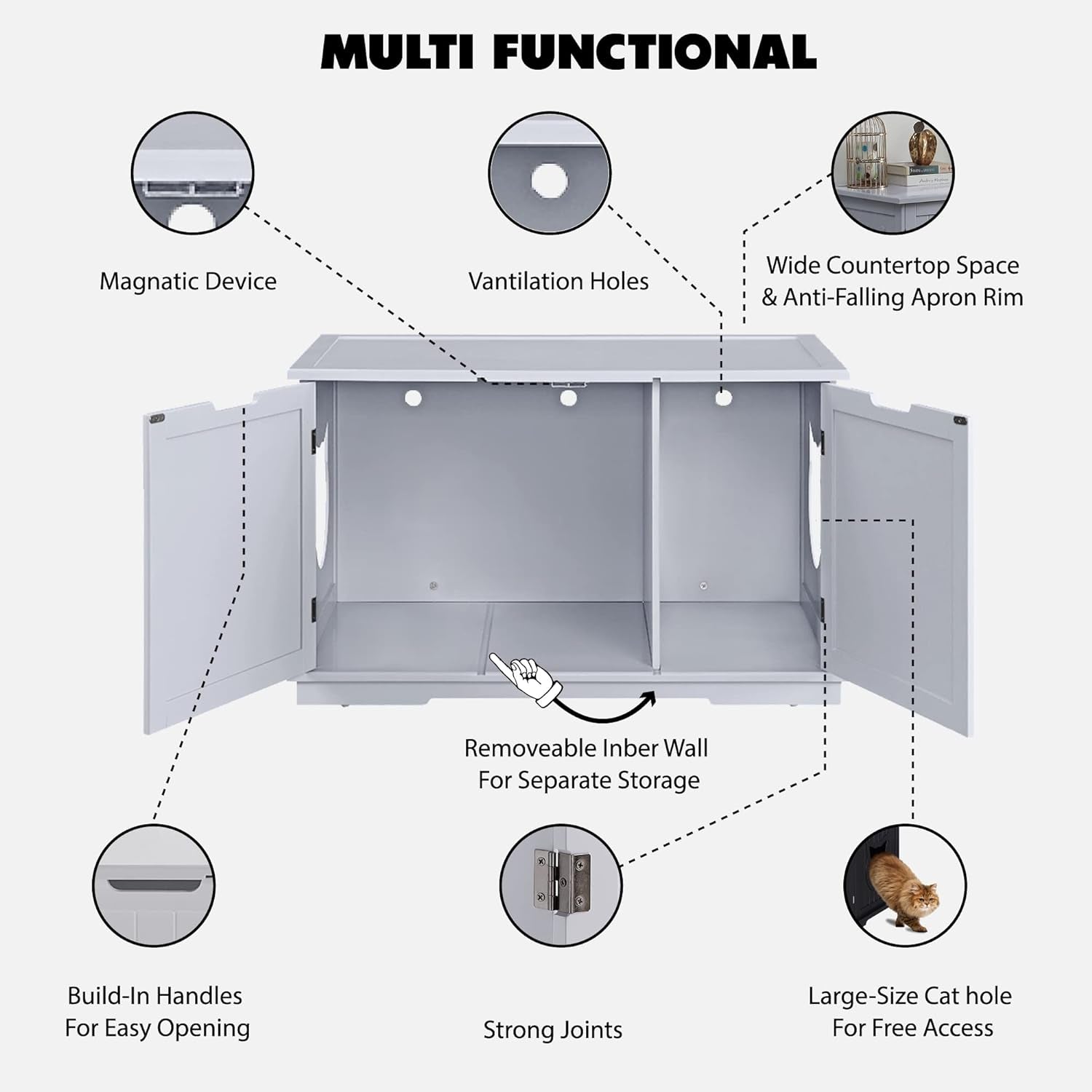 X-Large Designer Cat Washroom Storage Bench Cat Litter Box Enclosure Furniture Box House with Table (White)