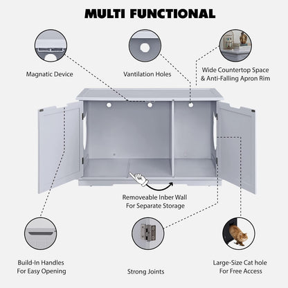 X-Large Designer Cat Washroom Storage Bench Cat Litter Box Enclosure Furniture Box House with Table (White)
