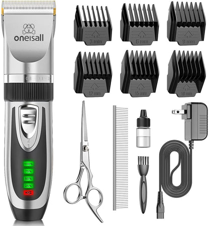 Dog Clippers Low Noise, 2-Speed Quiet Dog Grooming Kit Rechargeable Cordless Pet Hair Clipper Trimmer Shaver for Small and Large Dogs Cats Animals (Gold)