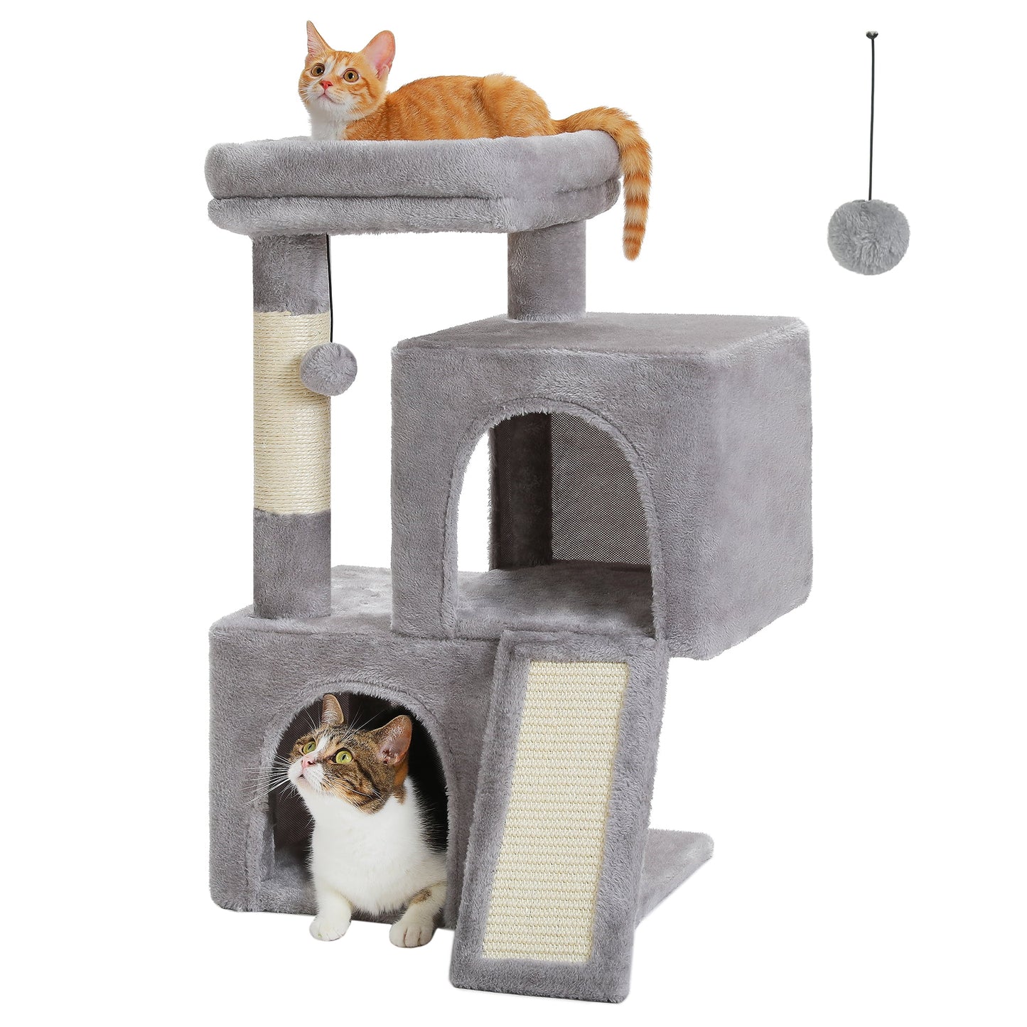 30" Cat Tree Condo with Sisal Scratcing Post Tower Ramp for Indoor Catss, Gray