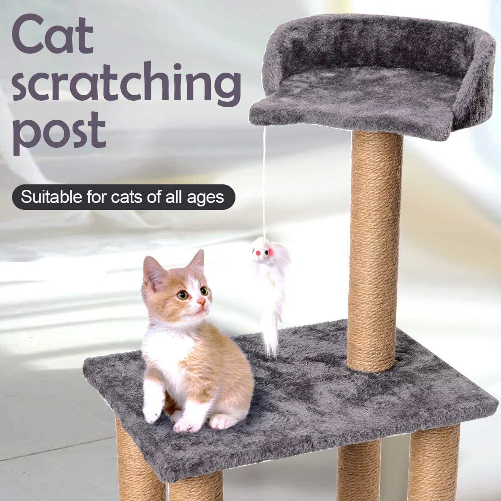 29" Cat Tree Tower Scratching Post with Perch, Sisal Cat Scratchers Poles Toys for Indoor Small Medium Cats Gray