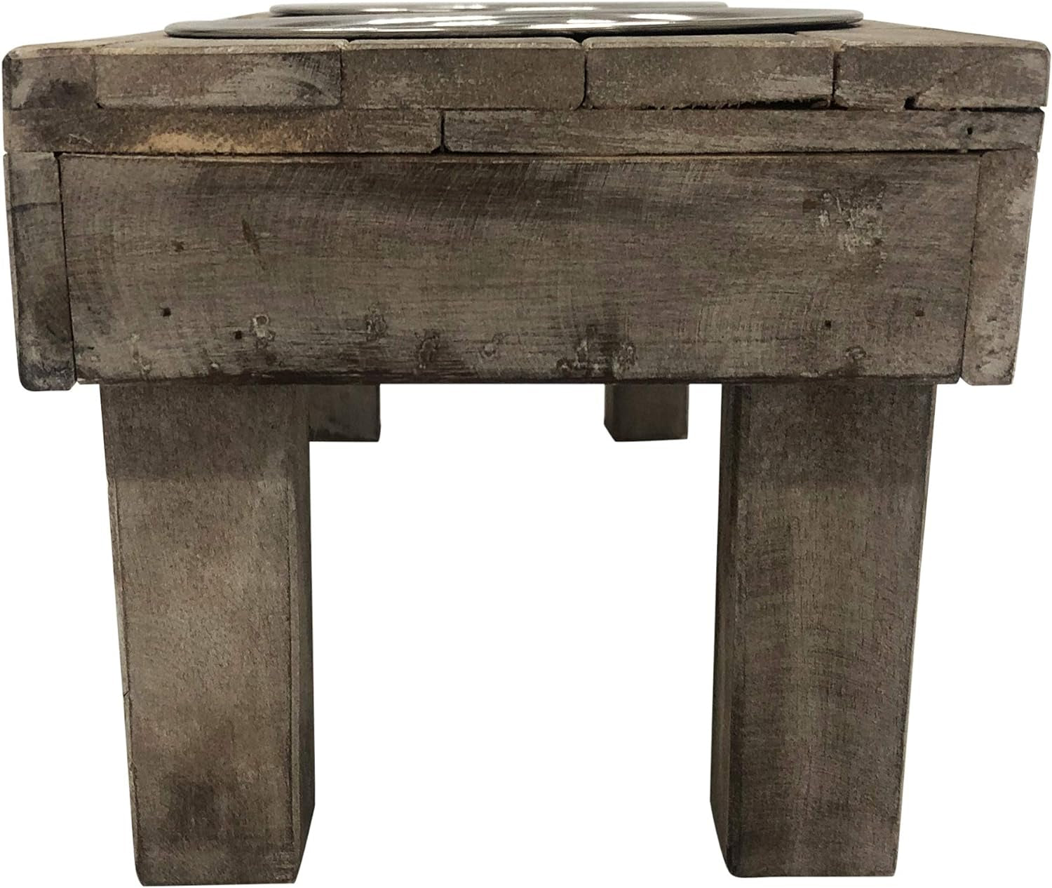 Pet Berjen Table Elevated Double Bowl Pet Feeder, Brown Wash (Large) (02189)