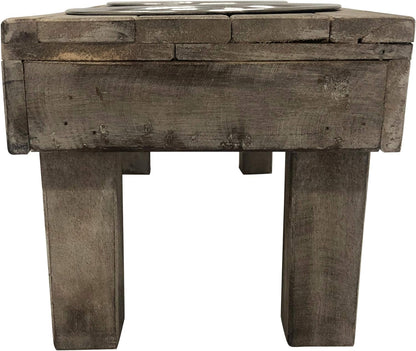 Pet Berjen Table Elevated Double Bowl Pet Feeder, Brown Wash (Large) (02189)