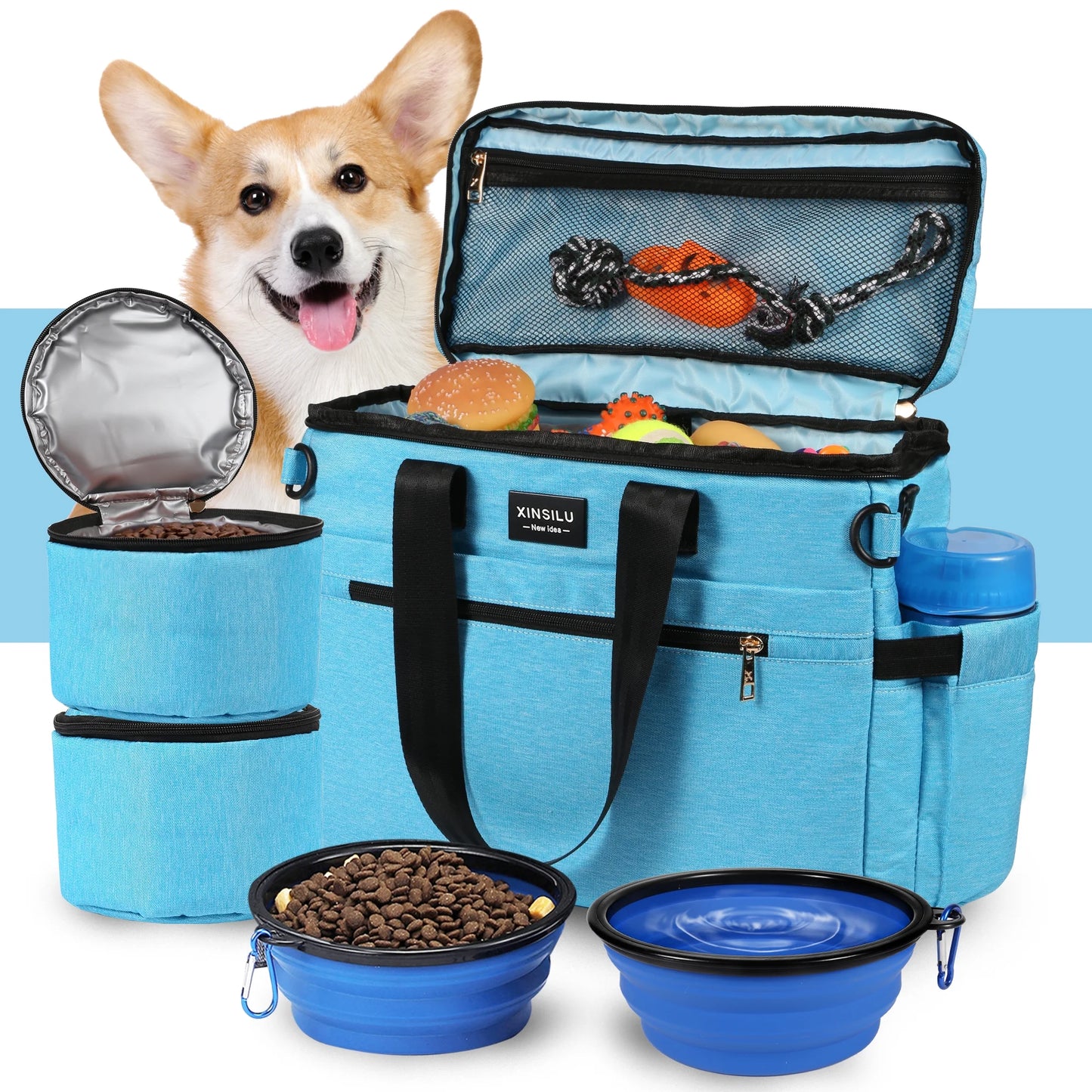 Dog Travel Bag, Weekend Pet Travel Set for Dog and Cat, Airline Approved Tote Organizer with Multi-Function Pockets-Polka Dots