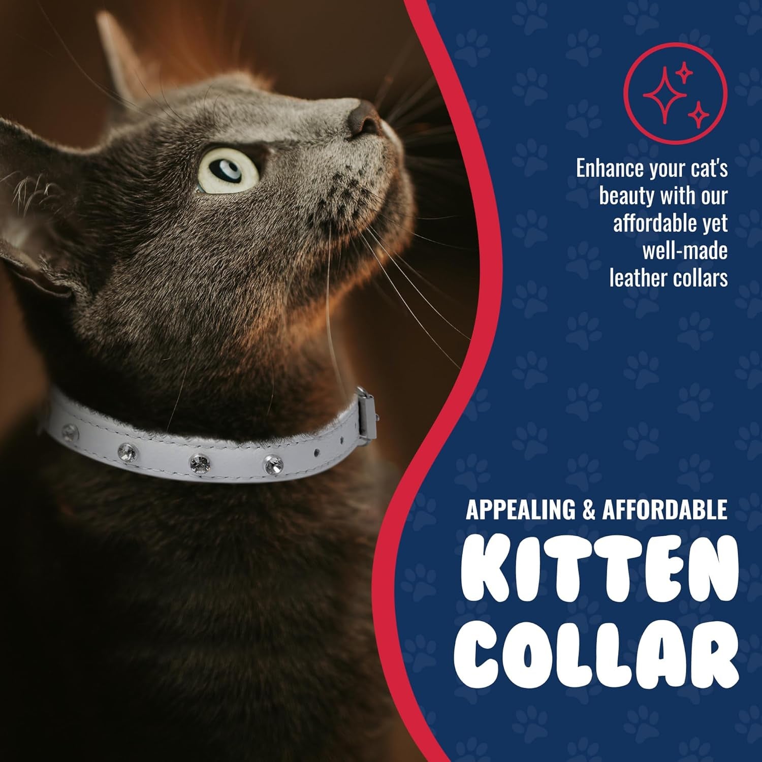 Studded Cat Collar, Genuine Leather Kitten Collar, Sturdy Breakaway Cat Collar with Bell and Elastic Stretch, Cat Accessories, Ivory White, 10 X 1/2 Inches -
