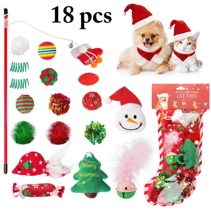 Interactive Christmas Cat Toy, Gift Set, Indoor, 18 Piece