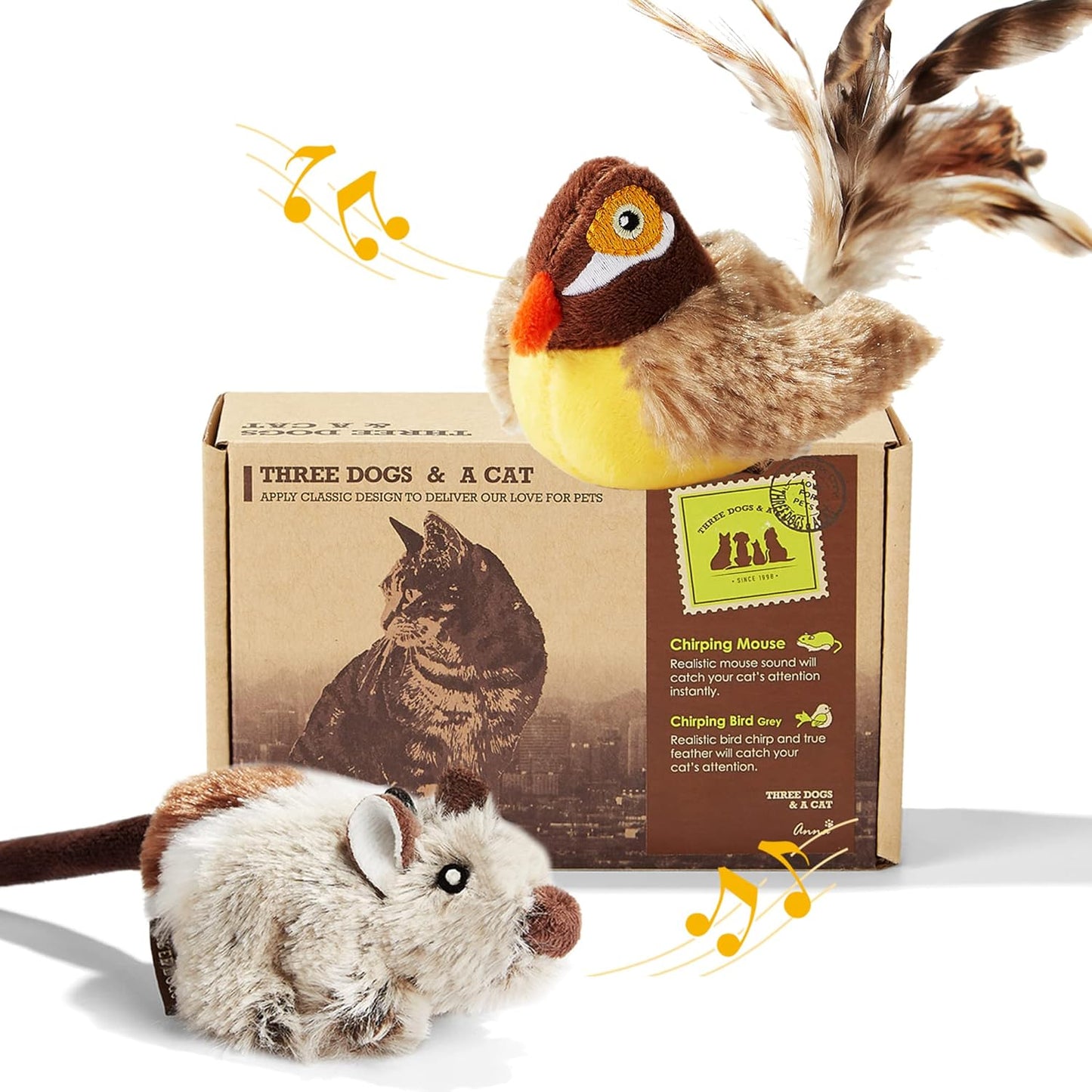 USB Rechargeable Cat Toys Flapping & Chirping Mouse Kitty Toys with Catnip, Door Hanging Interactive Squeaky Flying Squirrel Cat Toys Touch Activated Beating Wings Kitty Kicker Toys for Cats