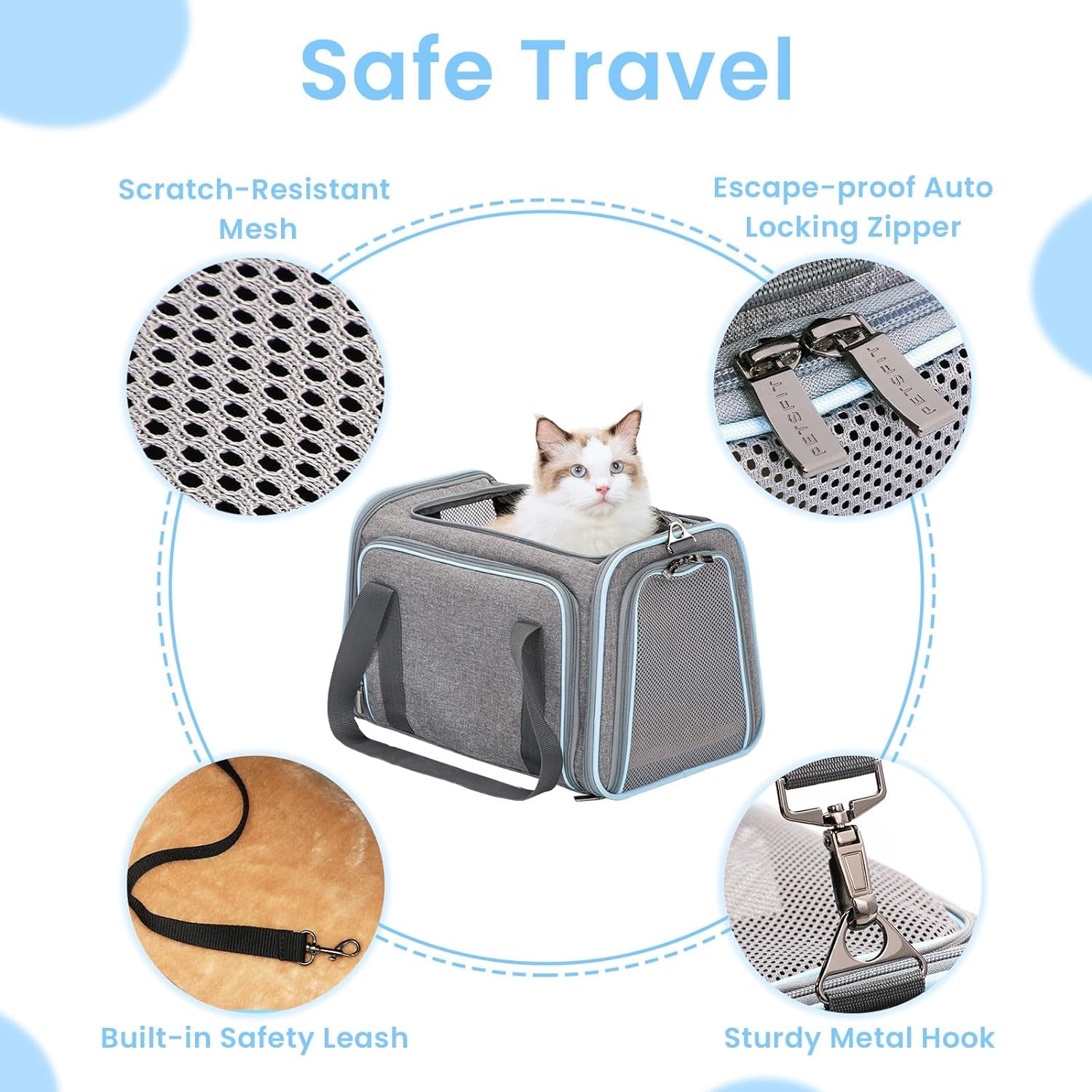Expandable Small Cat Carriers Dog Carrier, Airline Approved Soft-Sided Portable Washable Pet Travel Carrier with Two Extension up to 9LB
