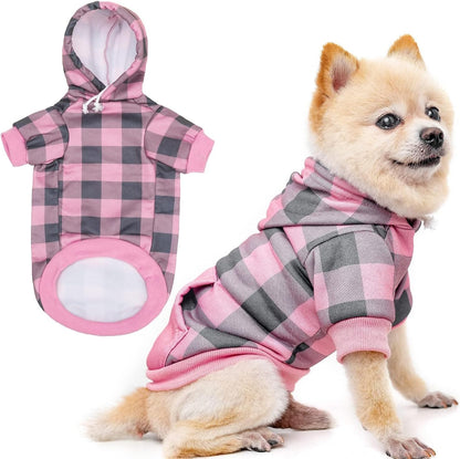 Plaid Dog Hoodie Pet Clothes Sweater with Hat and Pocket for Small Medium Large Size Dogs, Soft Winter Warm Dog Cold Weather Coat, Fleece Fall Dog Hooded Sweatshirt for Puppy Cats, Red XL