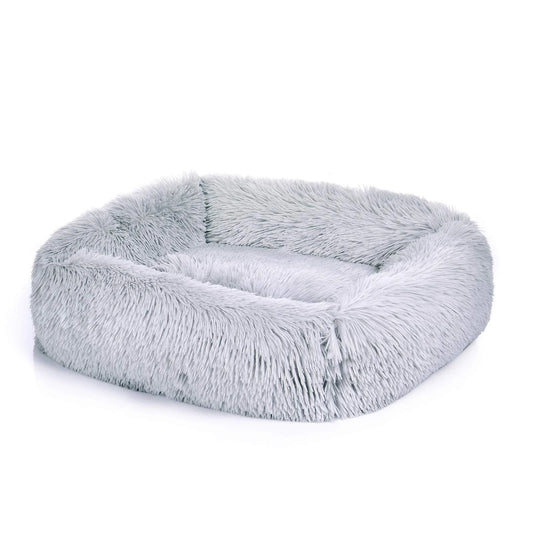 Rectangle Plush Dog Bed Cat Beds for Small Dogs,Washable Medium Pet Beds Medium（26X22X7In,Under 25 Lbs）, Lightgrey