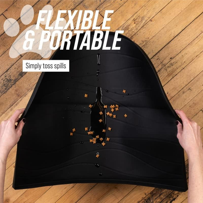 Fountain Mat, Silicone Water Mat Designed for Pet Fountains, Dog Gravity Water Bowls, Mats for Automatic Dispensing Cat Feeders up to 14" Diameter (Large - 26 X 25 Inches, Black)