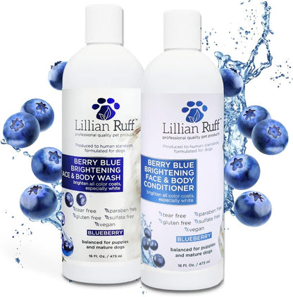 Berry Blue Brightening Face and Body Wash for Dogs - Blueberry Shampoo - Remove Tear Stains, Hydrate Dry Itchy Skin, Add Shine & Luster to Coats (Berry Blue Shampoo Gallon/Pump)