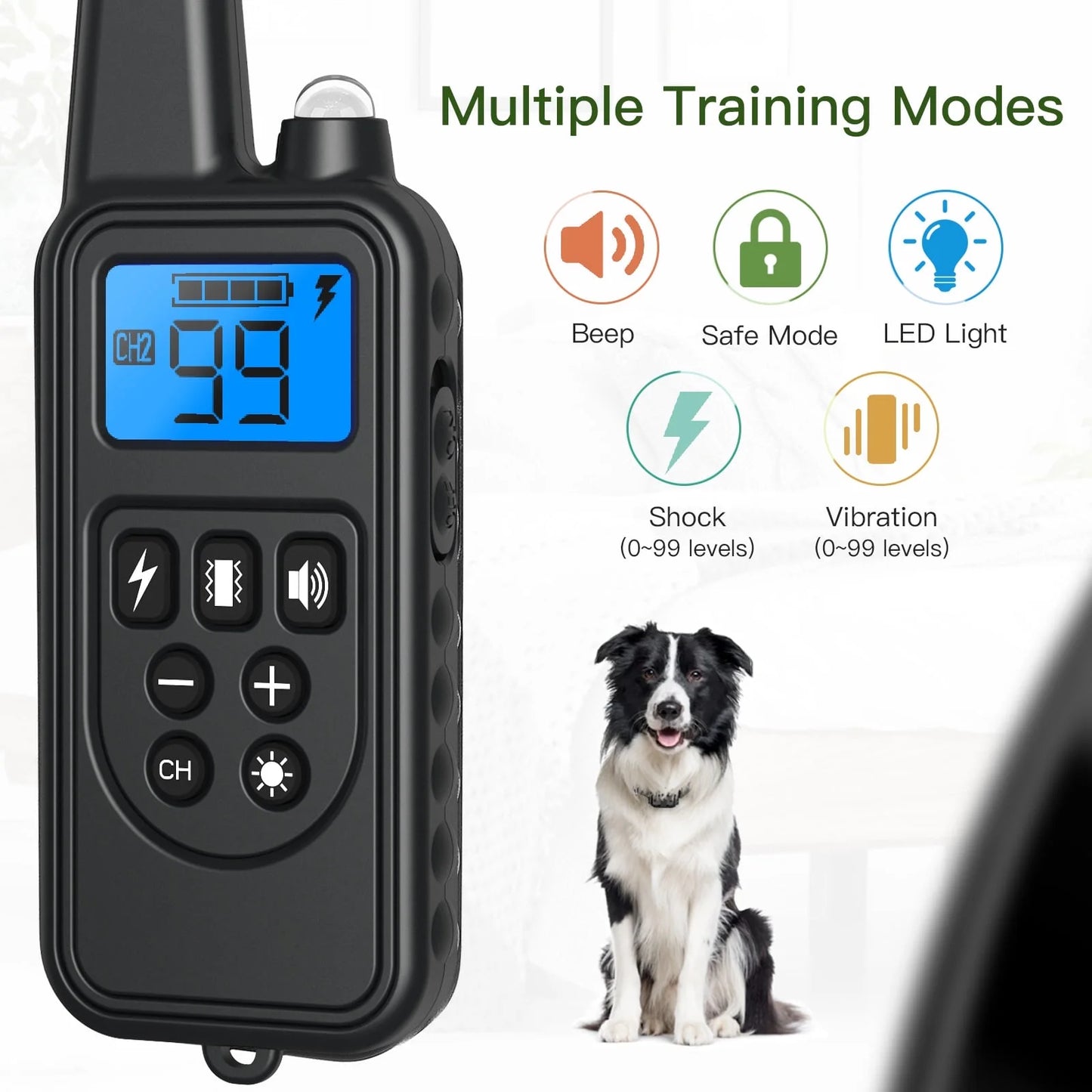 Dog Training Collars, Dog Shock Collar with Remote 2600 Feet, 3 Modes Beep Vibration Shock, IPX7 Waterproof, LED Light, USB Charging, Dog Bark Collar for Training Small Medium Large Dogs