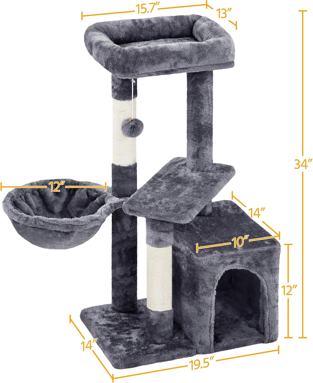 Cat Tree, 34In Cat Tower, Multi-Level Cat Condo with Extra Scratch Boards and Sisal Posts as Kitty Activity Center Pet Stand Tree for Indoor Kittens